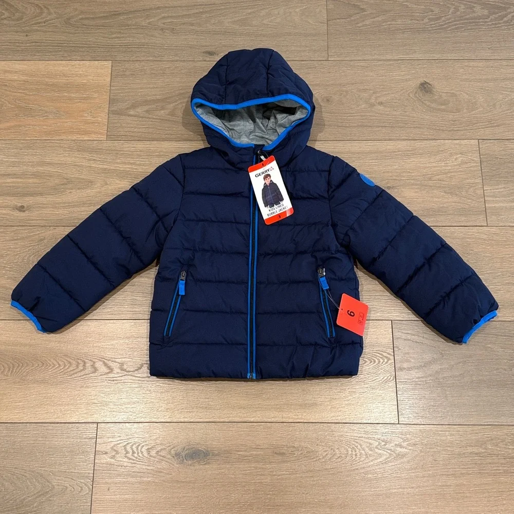 GERRY Navy Blue Lined Bubble Jacket‎ Full Zip Winter Warm Cozy Coat Size Boys 6